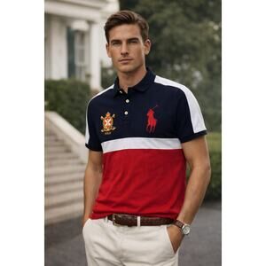 Polo Ralph Lauren Slim Fit Crest Polo Shirt Men’s XL-Red, Blue, White Colorblock